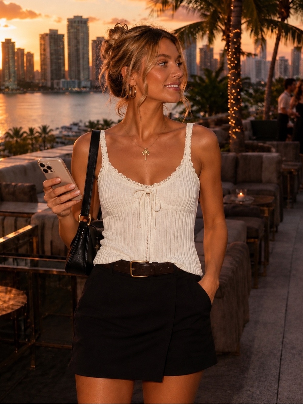 Trixxi Los Angeles Ivory Ribbed Lace Trim Corset Tank Top NWT XL Y2K Party